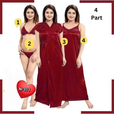 4Pc Best Quality Indian Night Dress (Maroon)